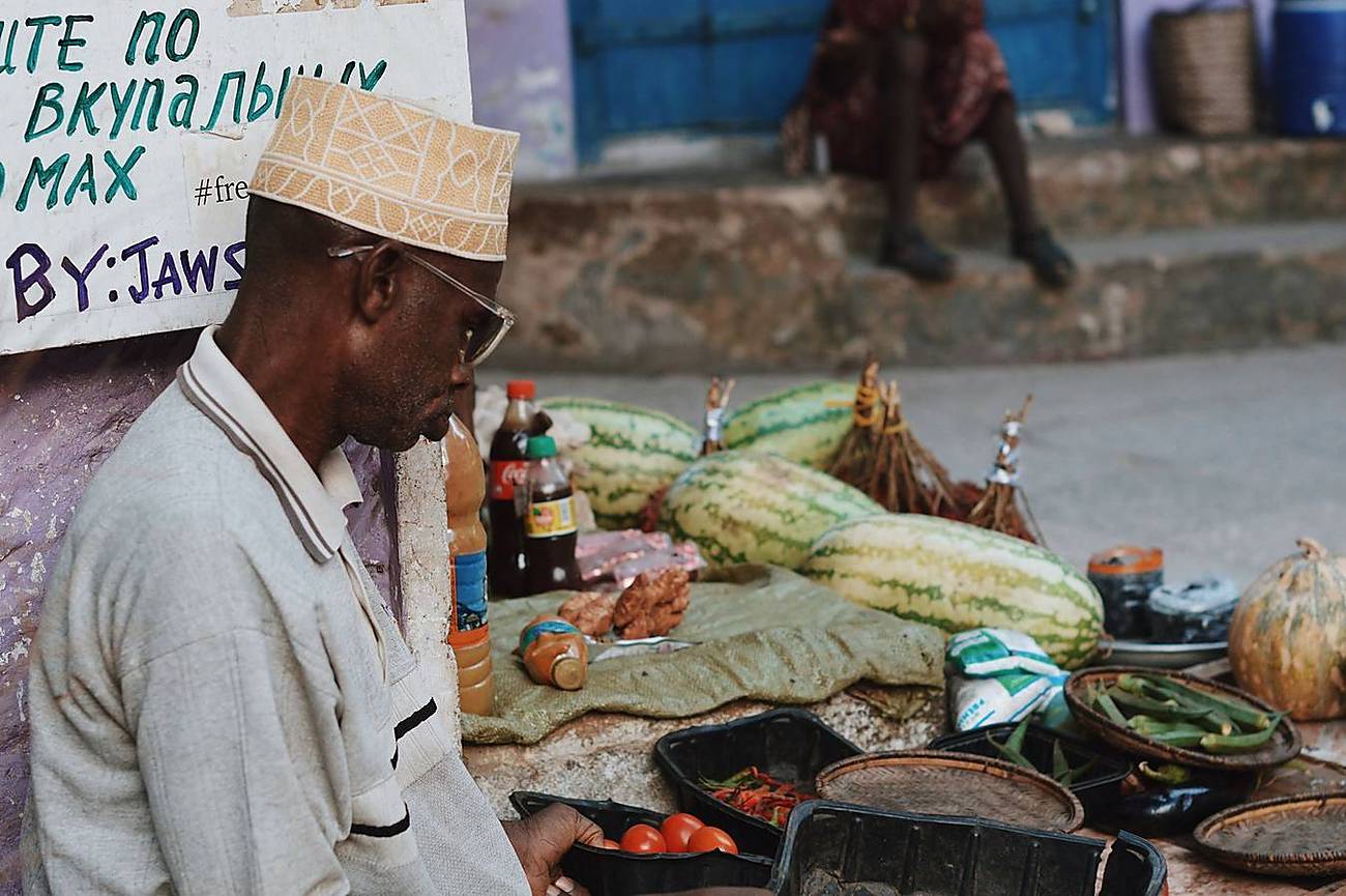 Colourful street market scene in Zanzibar